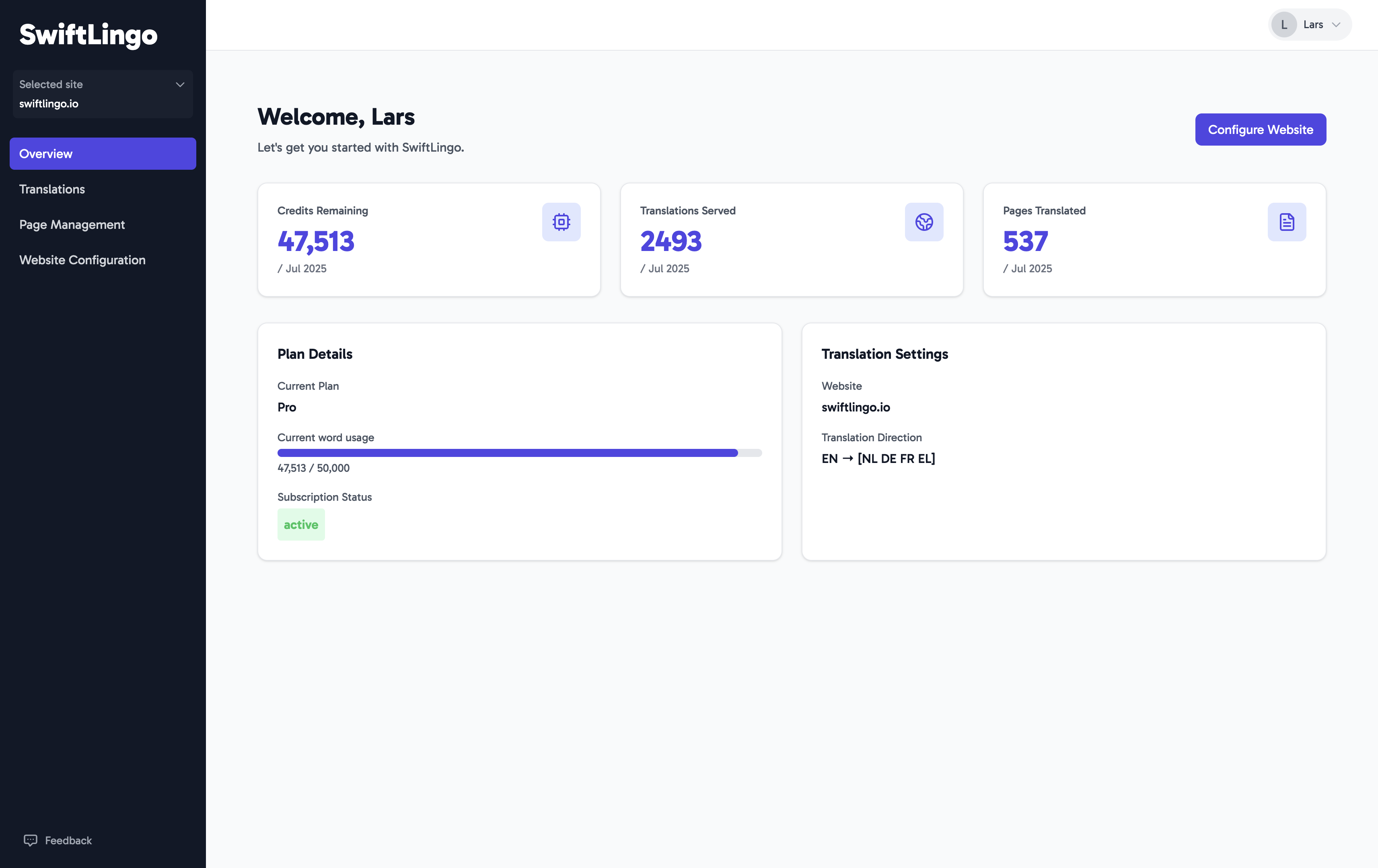 Dashboard Interface